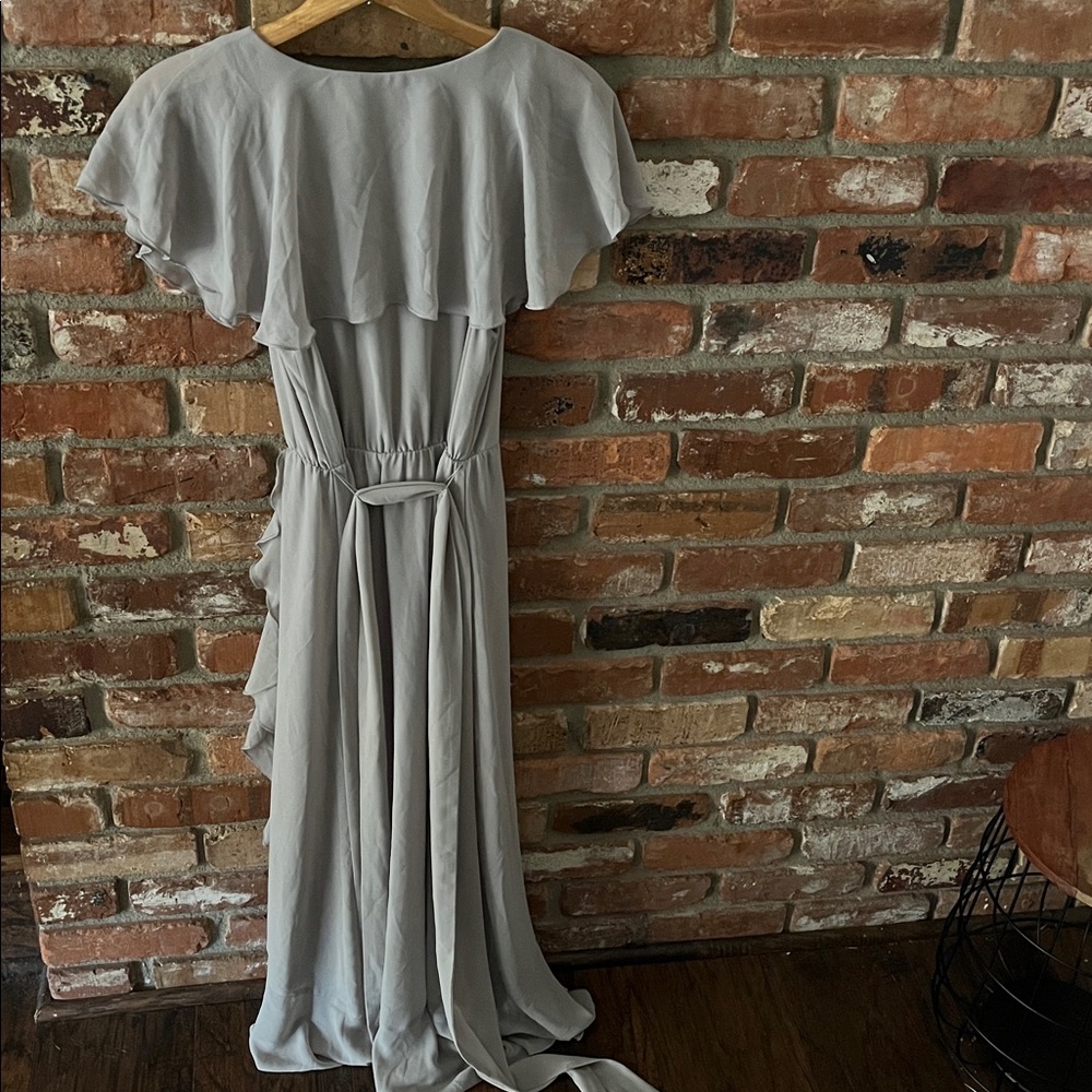 Show Me Your MuMu Light Gray Asymmetrical Dress Flowy Ankle Length Dress Size M - Picture 7 of 9